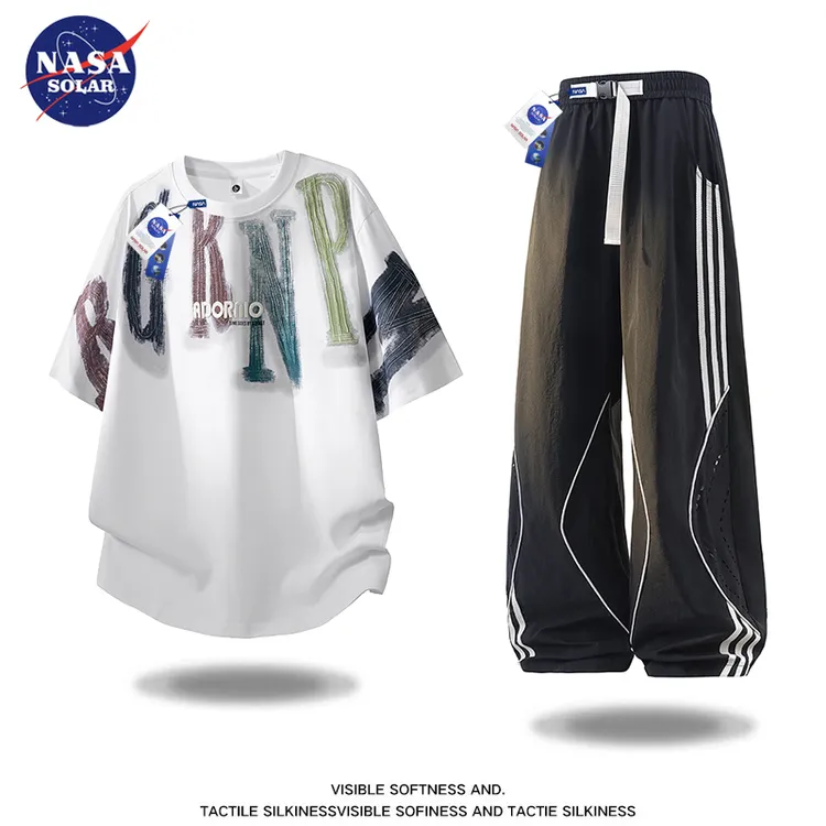 NASA SOLAR潮牌美式男士T恤休闲运动套装男款夏季短袖衣服两件套