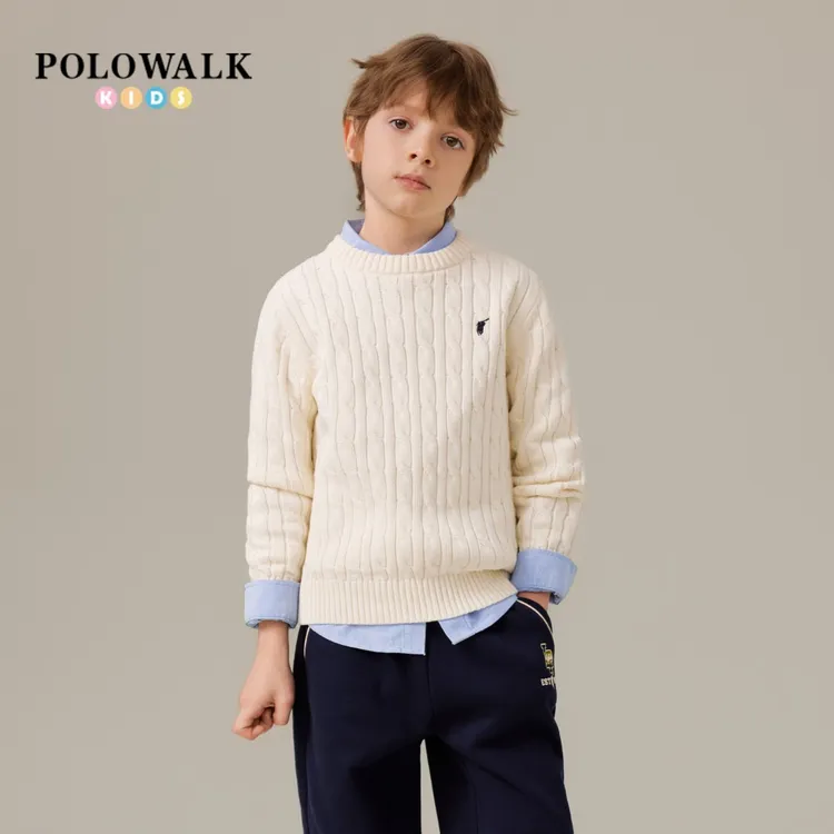 POLOWALK童装新品秋冬大童儿童长袖圆套头领线衫AMRW432C1241