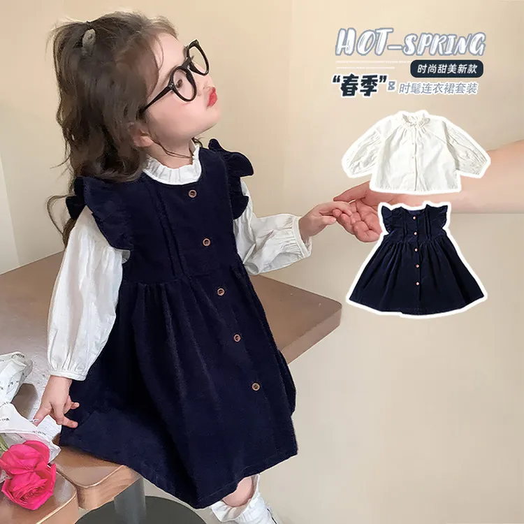 女童春装灯芯绒连衣裙2025新款春秋女宝长袖公主裙洋气裙子两件套