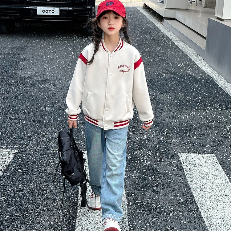女童外套春秋2025新款洋气时髦儿童春装夹克大童童装拼色棒球外套