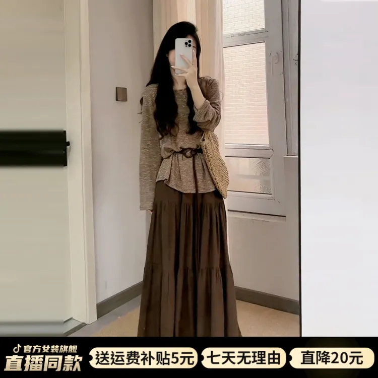 法式气质长袖连衣裙子女秋季2025新款高级感早韩系早秋连衣裙套装