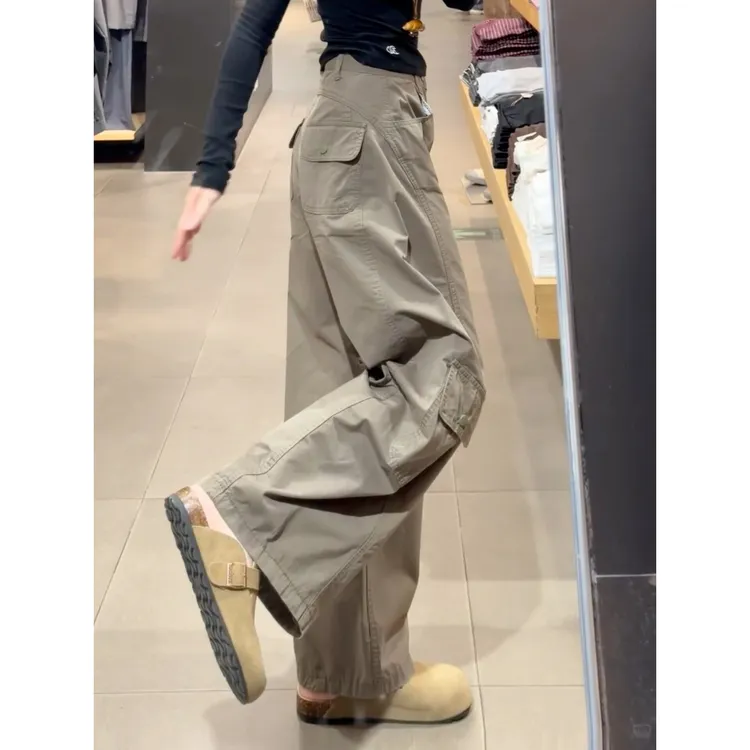 高腰工装休闲牛仔裤女2025新款复古宽松慵懒直筒阔腿裤拖地长裤潮