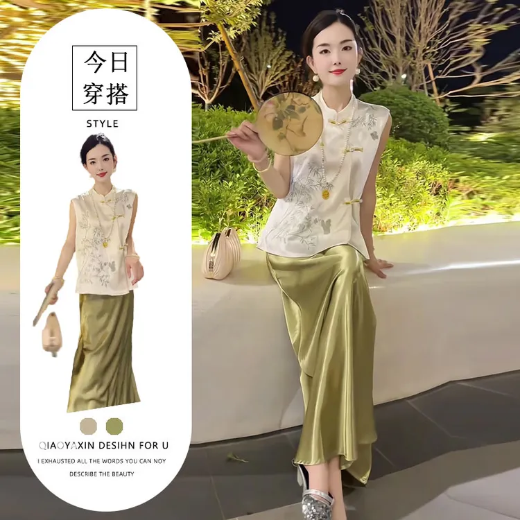 夏季一整套女装2025年新款韩版减龄气质休闲无袖上衣半身裙两件套