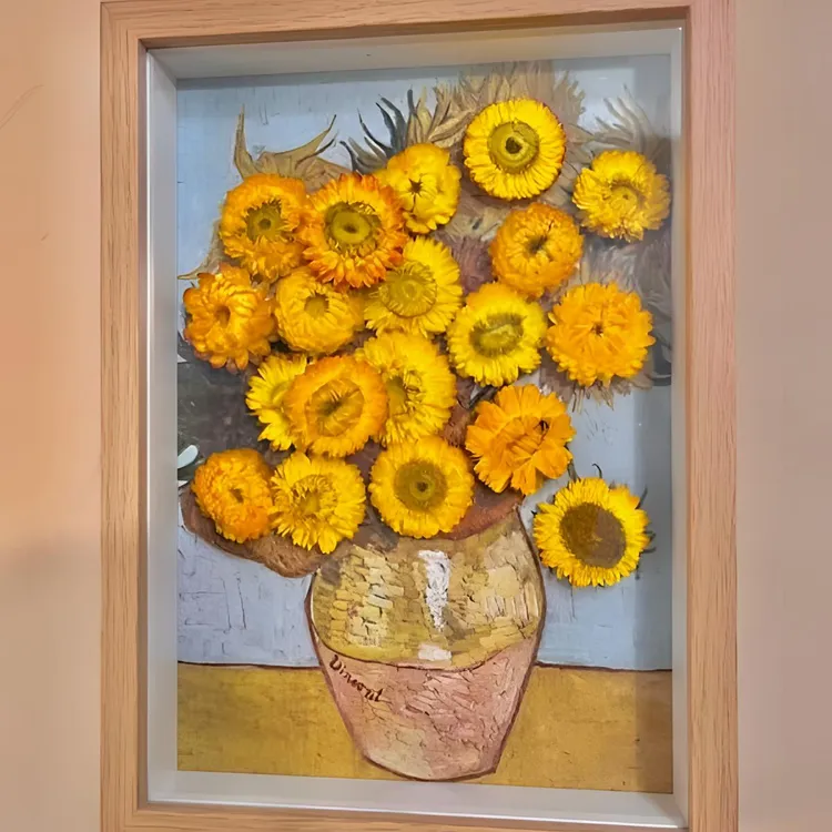 梵高向日葵干花相框永生花立体装饰画成品创意家居摆件D