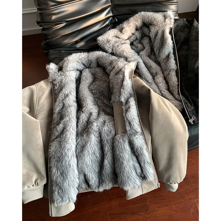 LIGGICC 冬季仿貂毛重磅美式复古座山雕一体毛棉服加厚夹克外套男