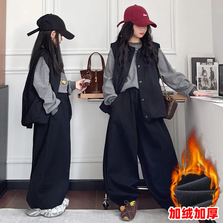 女童秋冬款套装洋气中大儿童6-12岁15岁韩系休闲马甲潮童三件套装