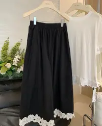 루루가−（拉拉裤）黑白设计感花朵休闲阔腿裤女甜美森系小个子直筒裤子