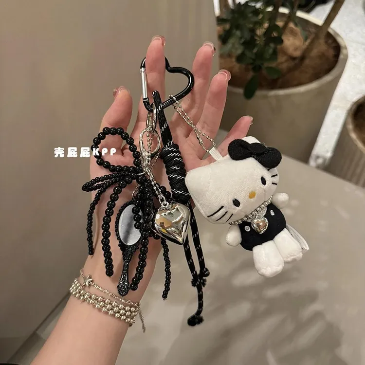 甜酷黑色系KT猫立体可爱公仔包包挂件汽车钥匙扣装饰韩系礼物ins