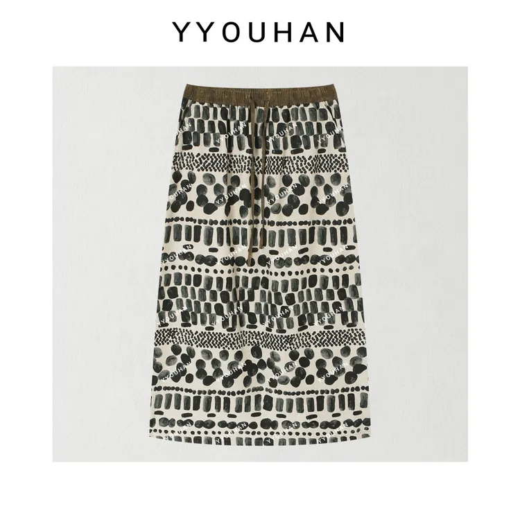 YYOUHAN 2025新款【迷雾】极简风几何百搭显瘦A摆半身裙 2506C3479