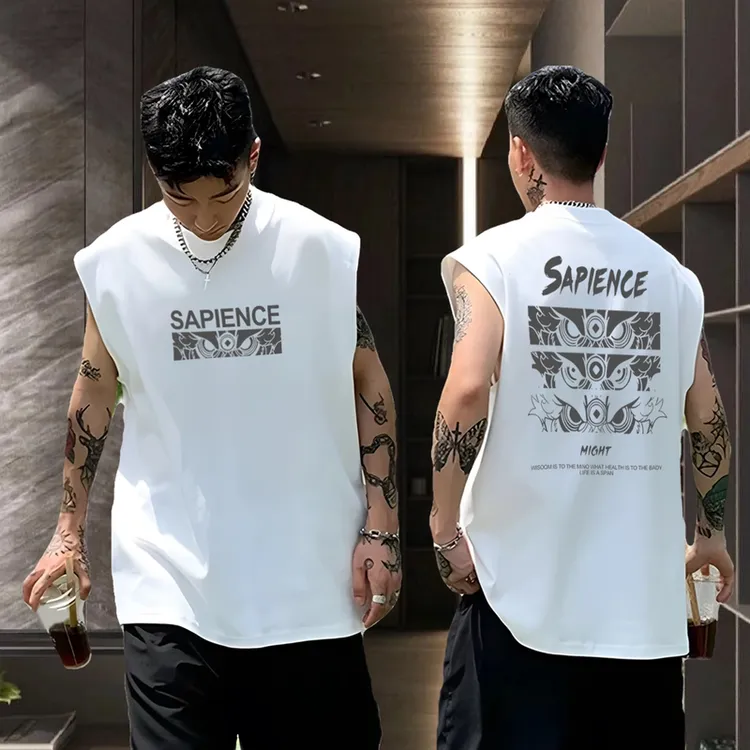 【龙图腾】潮牌个性纯棉背心坎肩夏季透气潮流印花无袖美式时尚训练