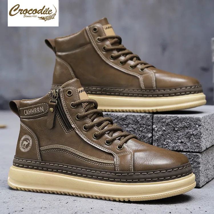 鳄鱼恤英伦登山马丁靴男款2025秋季靴子男工装户外鞋男厚底大黄靴