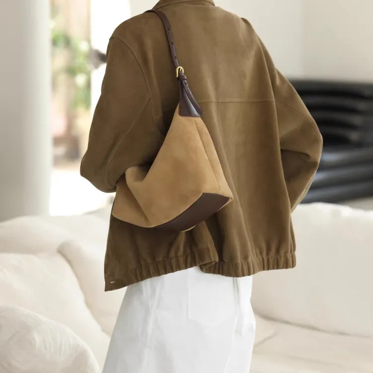 百豆真皮女包2025秋冬新款磨砂牛皮腋下包简约百搭单肩斜挎通勤包