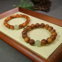 【凰一品】 和田玉虎皮崖柏中式盘玩情侣款手串（共两条）