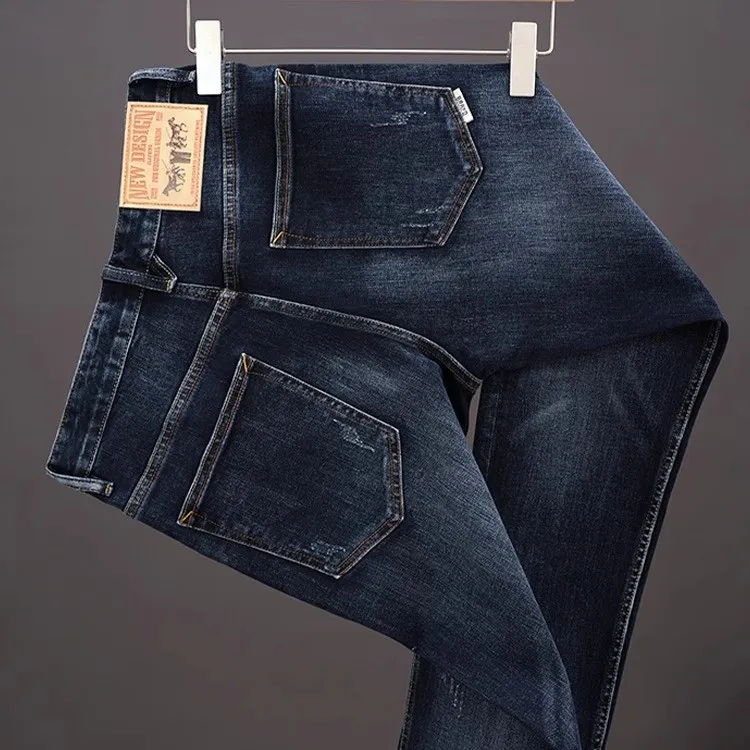 BOY NORMAN潮流男士修身直筒高级牛仔裤秋冬蓝黑色弹力百搭长裤