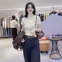 【舒芙蕾】韩系半高领短袖坑条百搭针织小衫