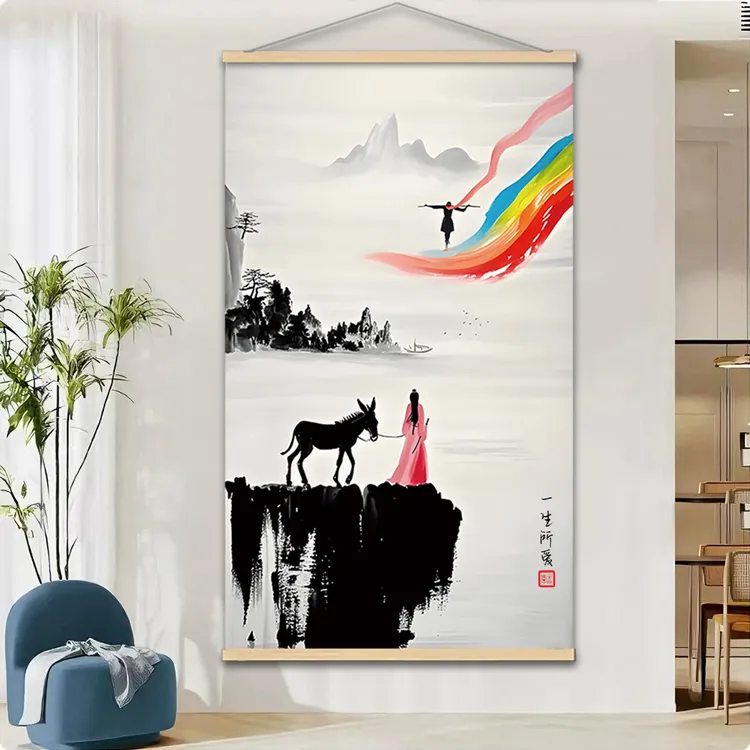 大话西游一生所爱挂画客厅玄关水墨油画风至尊宝与紫霞仙子装饰画