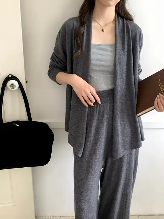 开衫毛针织衫时尚拼接女慵懒风显瘦长袖常规款薄款
