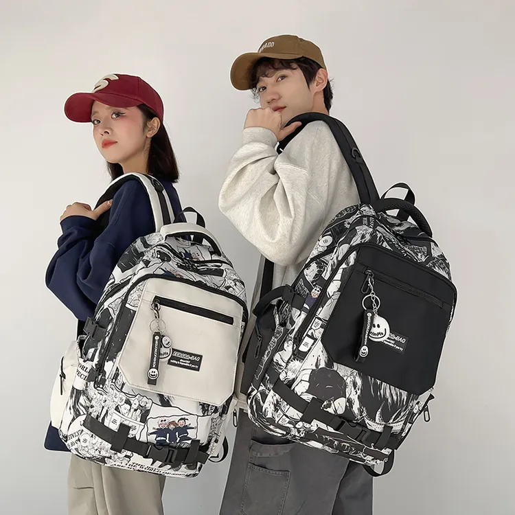 2025新款书包男生初中生高中大学生印花女生背包小学生旅行双肩包