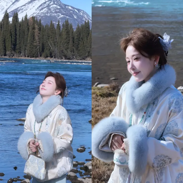 【婷婷】《月亮湾》 冬日童话狐狸毛花刺绣90白鸭羽绒服TT2SDTY2610