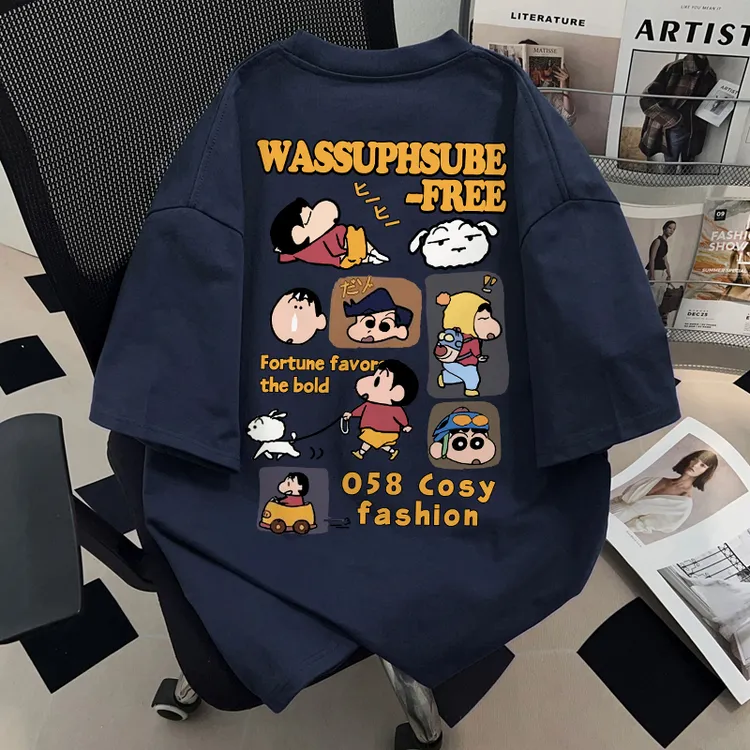 WASSUP HSUBE蜡笔小新趣味卡通情侣短袖夏季纯棉t恤圆领百搭上衣