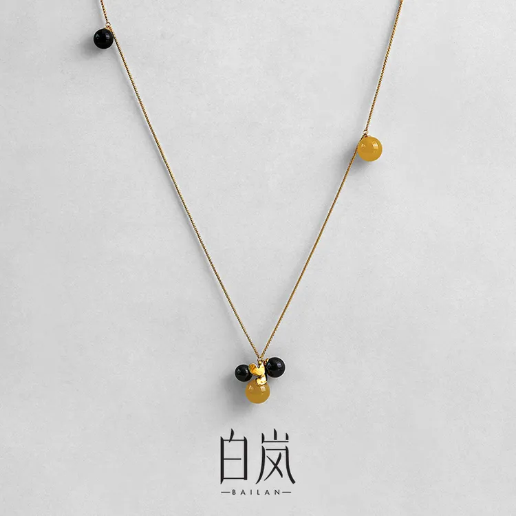 【双11新品】卷草多宝项链茶色玛瑙925银轻奢质感新款毛衣链XL5989