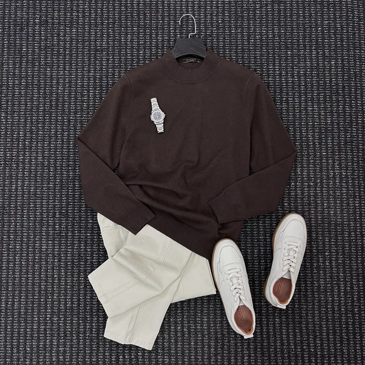 MIGSIMHE·秋冬季男士通勤商务半高领毛衣修身休闲打底羊毛针织衫