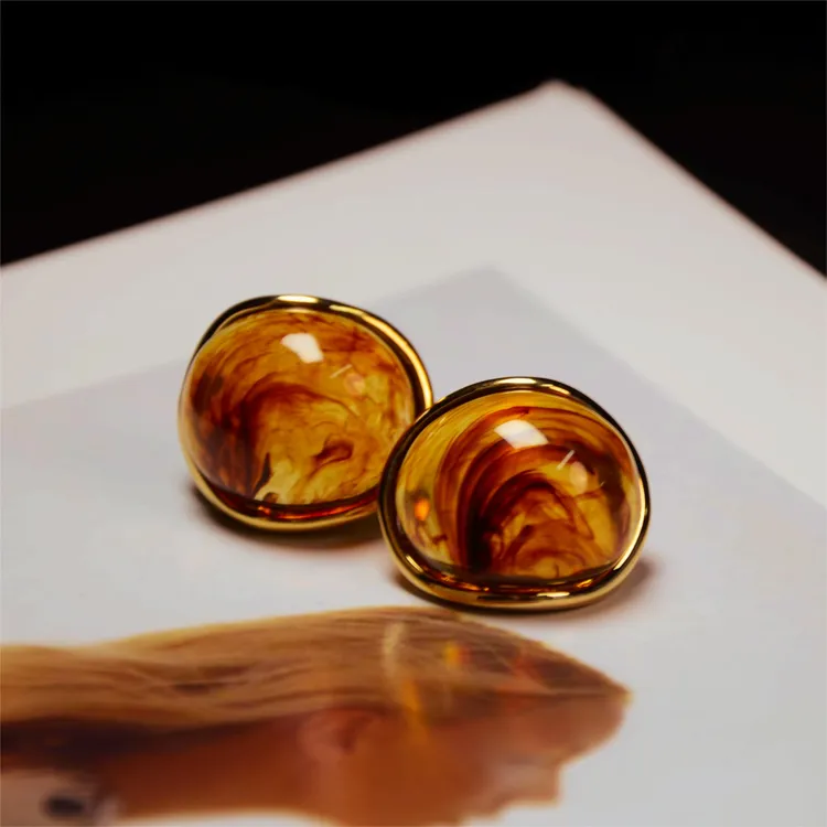 合金树脂耳饰  美拉德风复古耳环 秋冬高级感耳钉轻奢时髦饰品