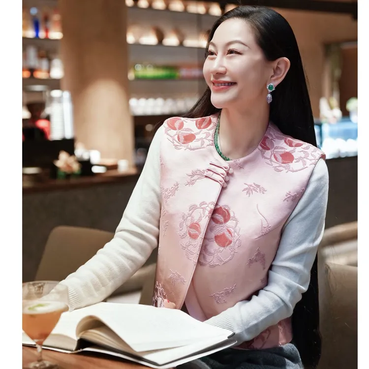 玉兰悠悠新款“粉桃衔春”桃粉40姆米重磅桑蚕丝非遗漳缎国风马甲