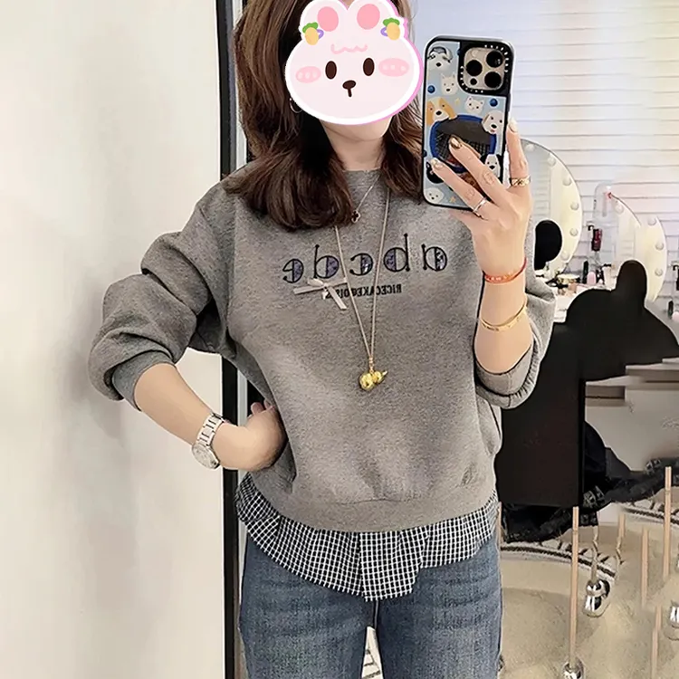 韩系设计感假两件字母卫衣女2025冬季新款休闲百搭显瘦减龄上衣潮