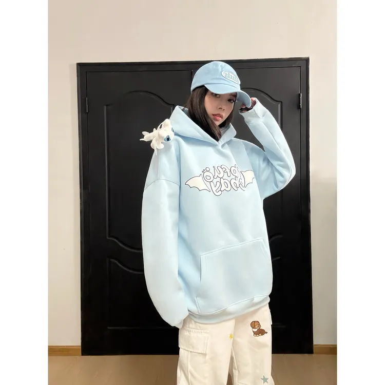 【无牙仔卫衣】480克重磅无牙仔玩偶字母连帽卫衣宽松情侣男女同款