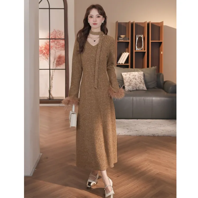 乔琪拉【云罗记】冬季新款高级感时尚气质百搭收腰连衣裙女5N321Y