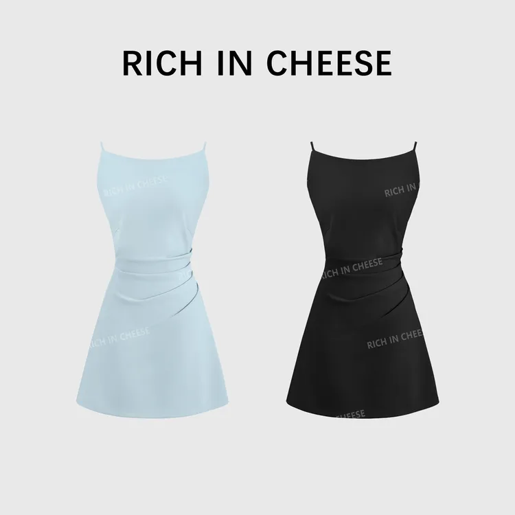 RICHINCHEESE 清爽姐姐 法式一字领显瘦褶皱修身时尚针织连衣裙
