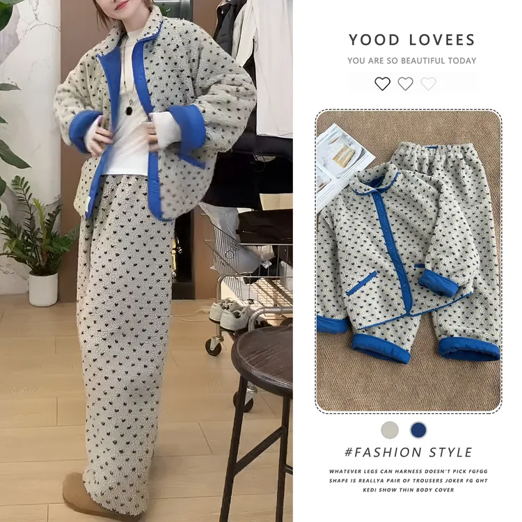 韩版2025秋冬新款毛毛绒爱心印花少女加绒保暖可外穿时尚裤套装