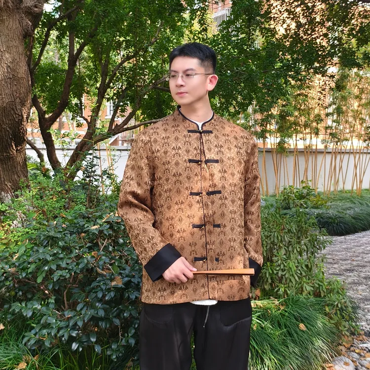 月下扬帆2615新中式国风宋锦100桑蚕丝香云纱男士唐装外套中国风