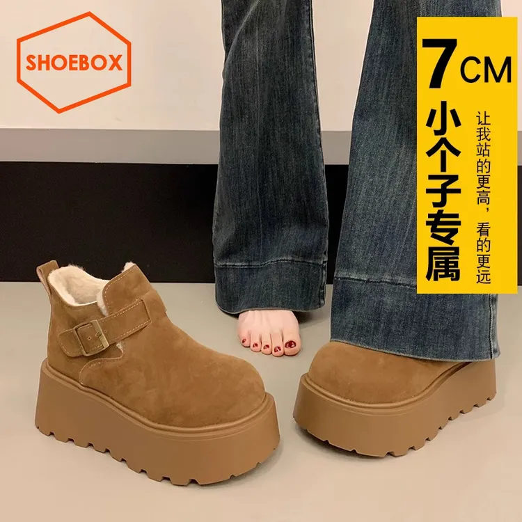 达芙妮集团增高勃肯鞋女2025新款冬季高帮加绒短靴保暖雪地靴子