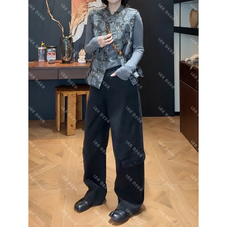JIUJIU【旧街区】显瘦百搭高腰宽松直筒阔腿美式工装风休闲裤