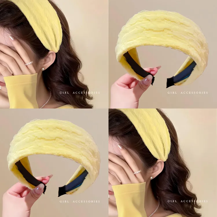 旅行发夹~雪纺宽边黄色发箍女2025新款感洋派时尚发箍日常外戴发