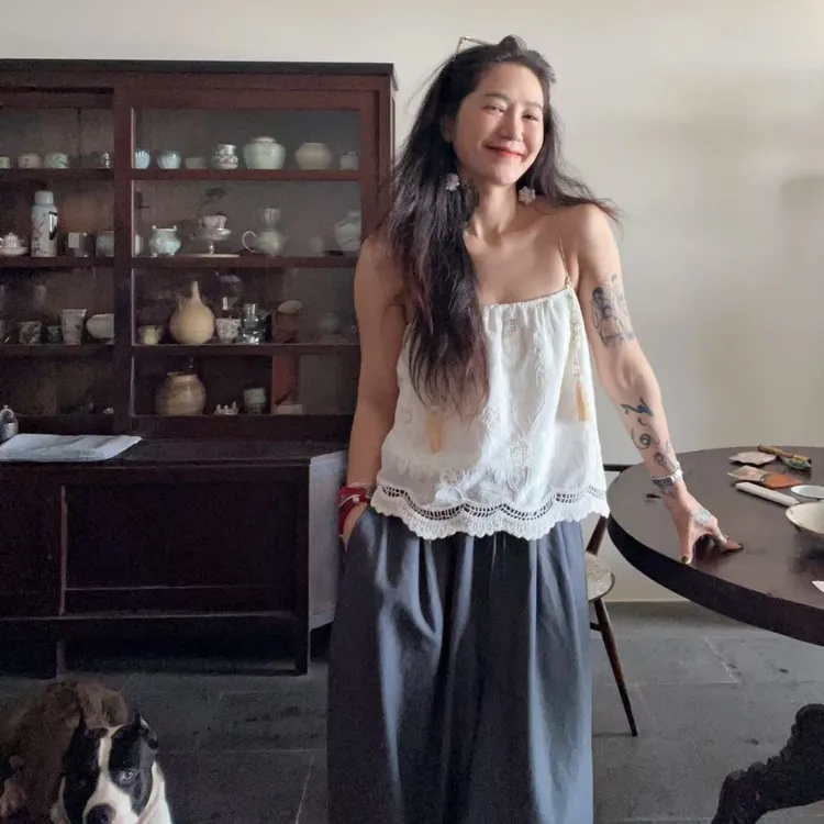 A1832月光手书吊带背心白色均码