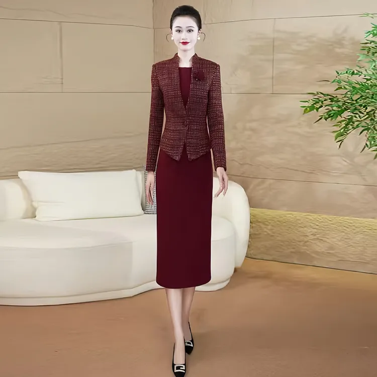喜妈妈礼服2025新款爆款连衣裙加厚气质显瘦轻奢高级感一步长裙80
