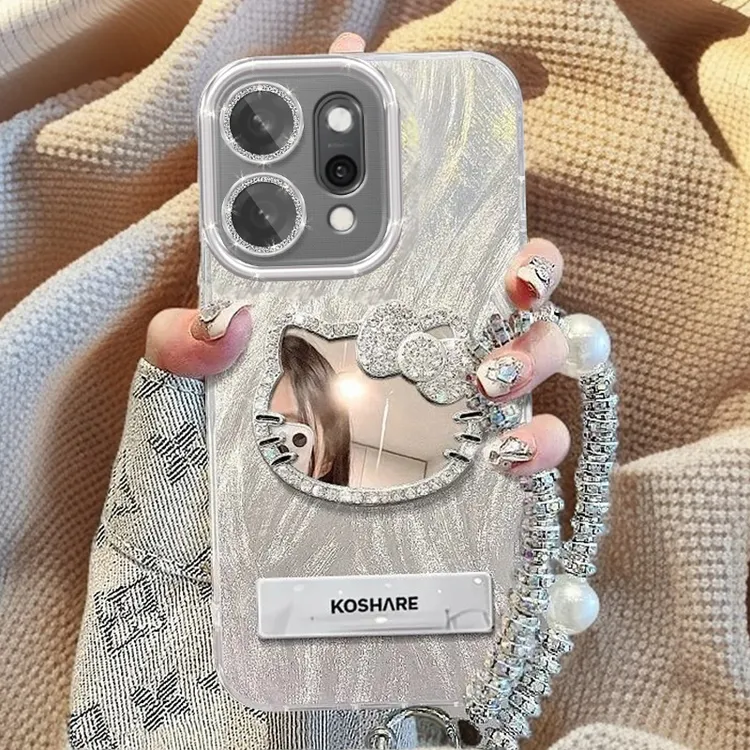全包摄像头OPPOReno14Pro手机壳镶钻kt猫镜子reno14防摔软壳羽纱