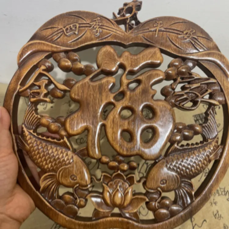 东阳木雕挂件香樟木28cm实木葫芦雕刻工艺品客厅卧室背景墙镂空福