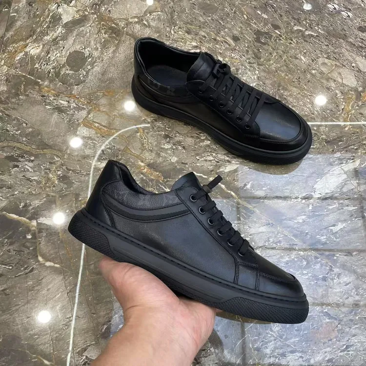 时尚广州真皮2025男款平底黑色舒适简约休闲春秋休闲板鞋百搭3318