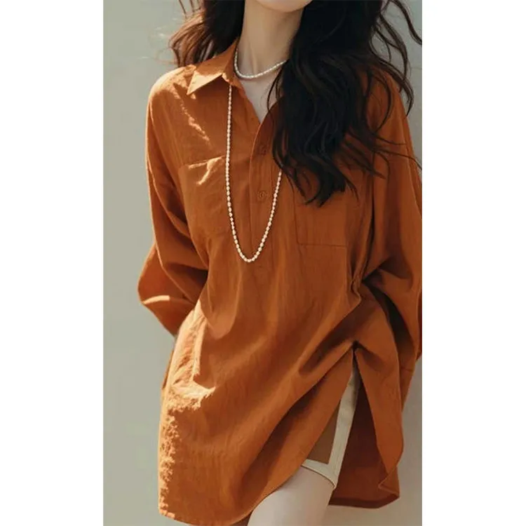 法式轻熟风上衣2025早春款小众设计感别致独特绝美小衫橘色衬衫女