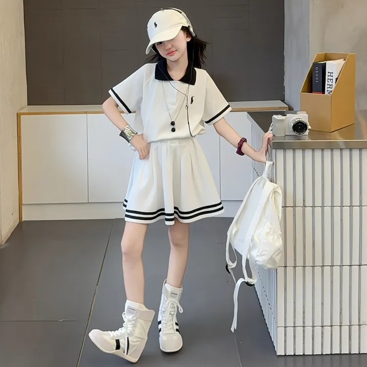 女童夏装休闲套装裙2025新款洋气薄款儿童装夏季Polo衫短裙两件套