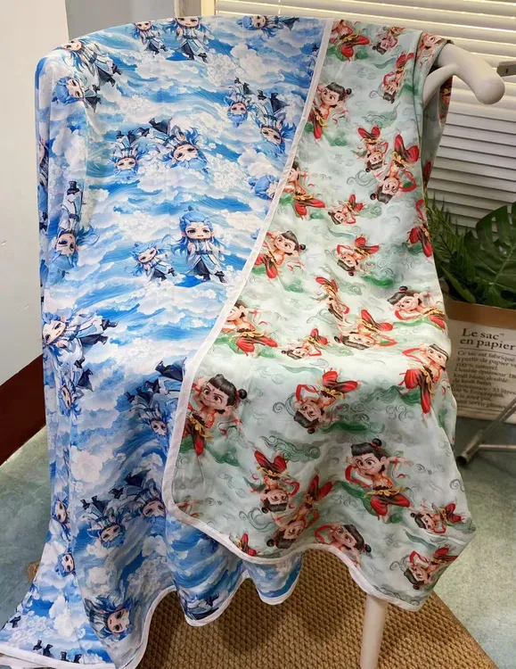 夹被夏季薄款被人造棉空调被绵绸盖单幼儿园午睡被子单人哪吒敖丙
