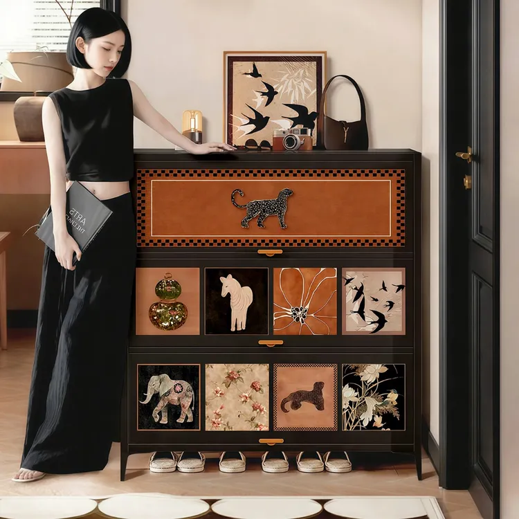 【二手价】中古风家用钢制鞋柜门口落地多层防尘鞋架入户一体收纳柜