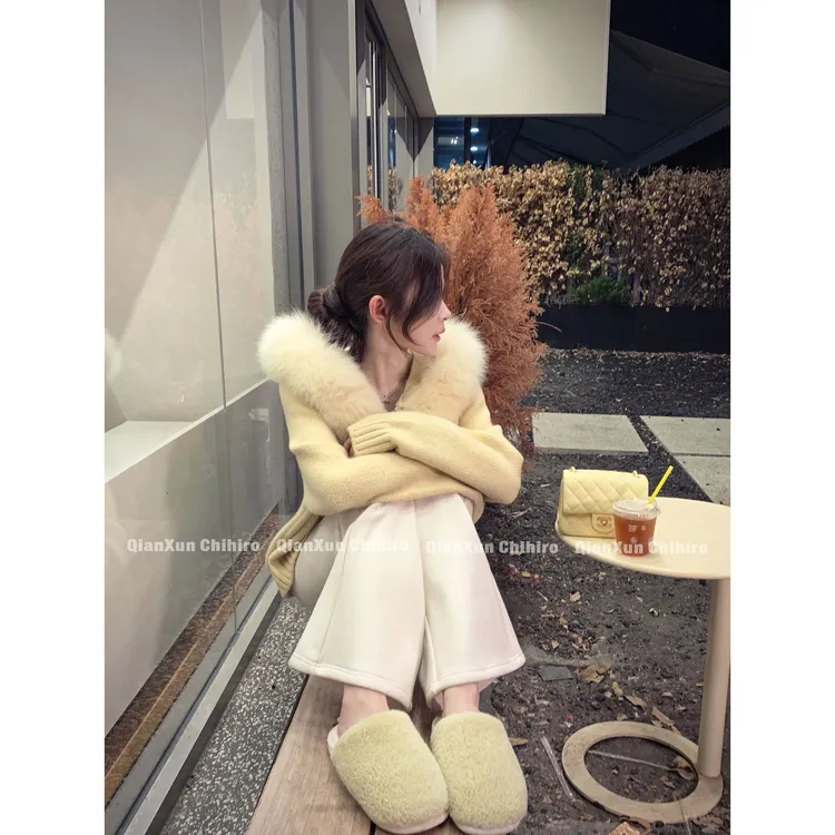 「暖绒云境」真毛时尚休闲百搭洋气减龄小众设计感毛衣QXQ5MY7404A