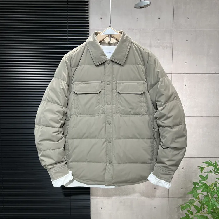 男士轻薄羽绒服冬季保暖衬衫领外套户外休闲短款纯色痞帅宽松上衣