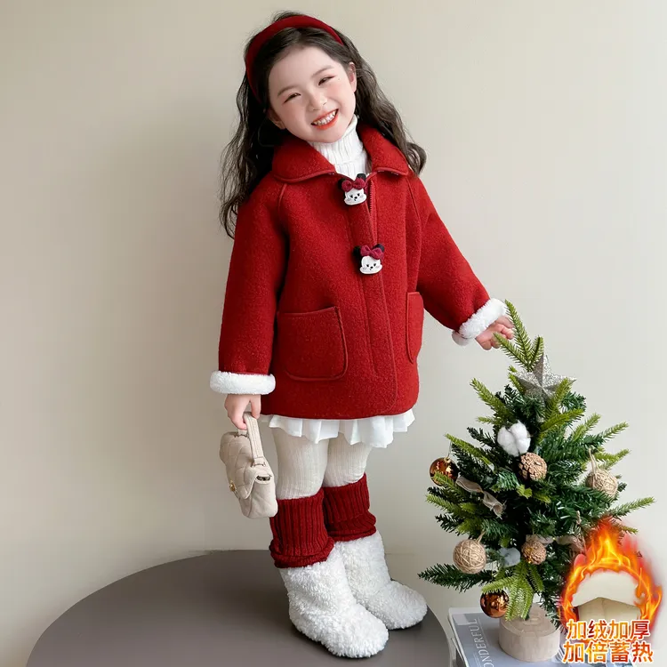 女童加绒毛呢外套洋气儿童秋冬季新款女宝宝中长款厚大衣小女孩潮