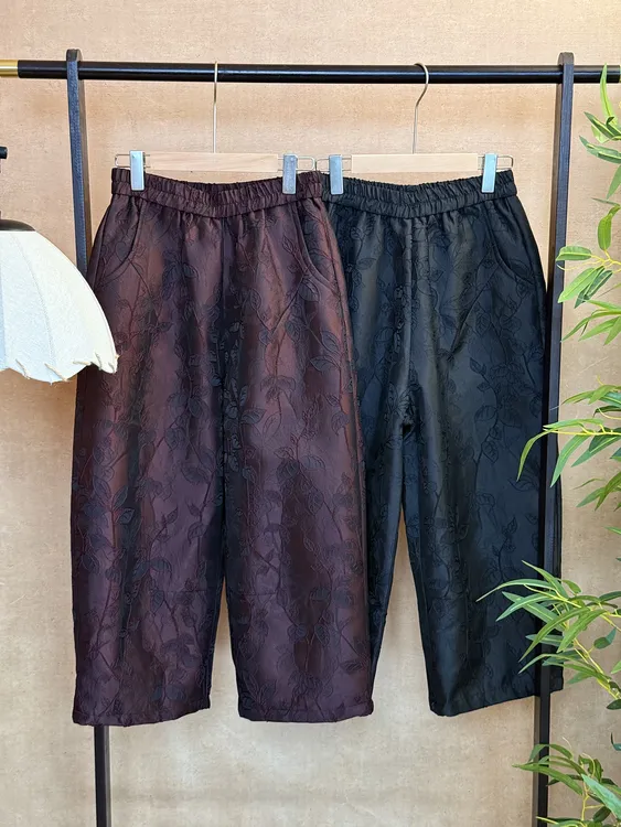 040秋冬款新中式香云纱哈伦阔腿花苞裤